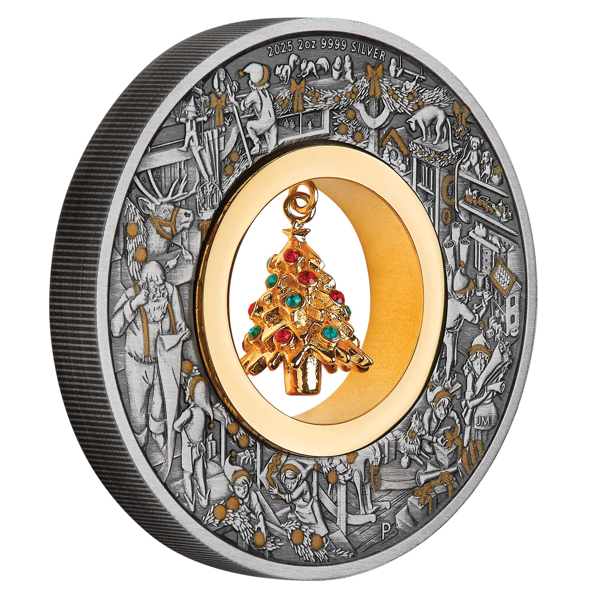 Santa’s Workshop 2025 2oz Silver Antiqued Coloured Coin