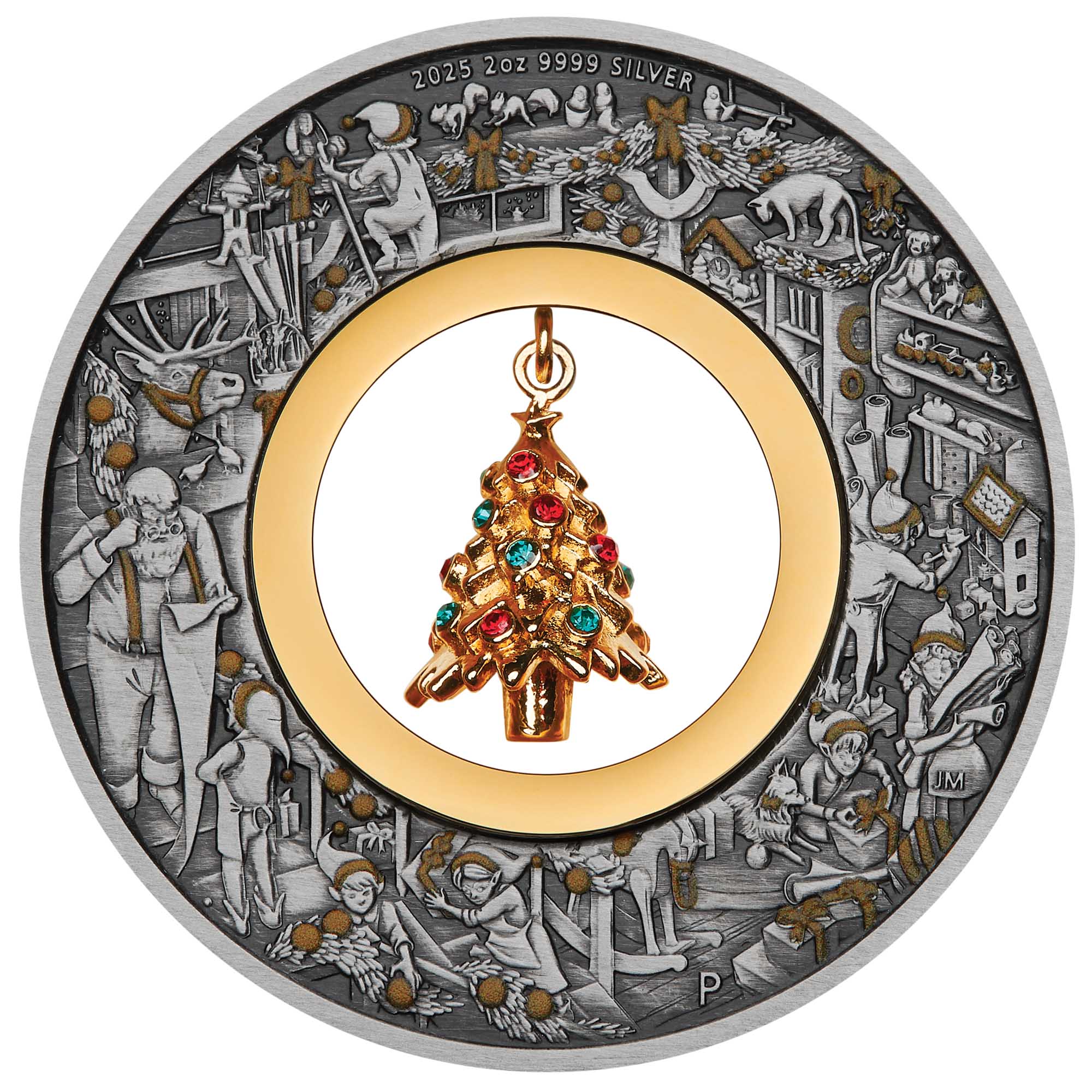 Santa’s Workshop 2025 2oz Silver Antiqued Coloured Coin