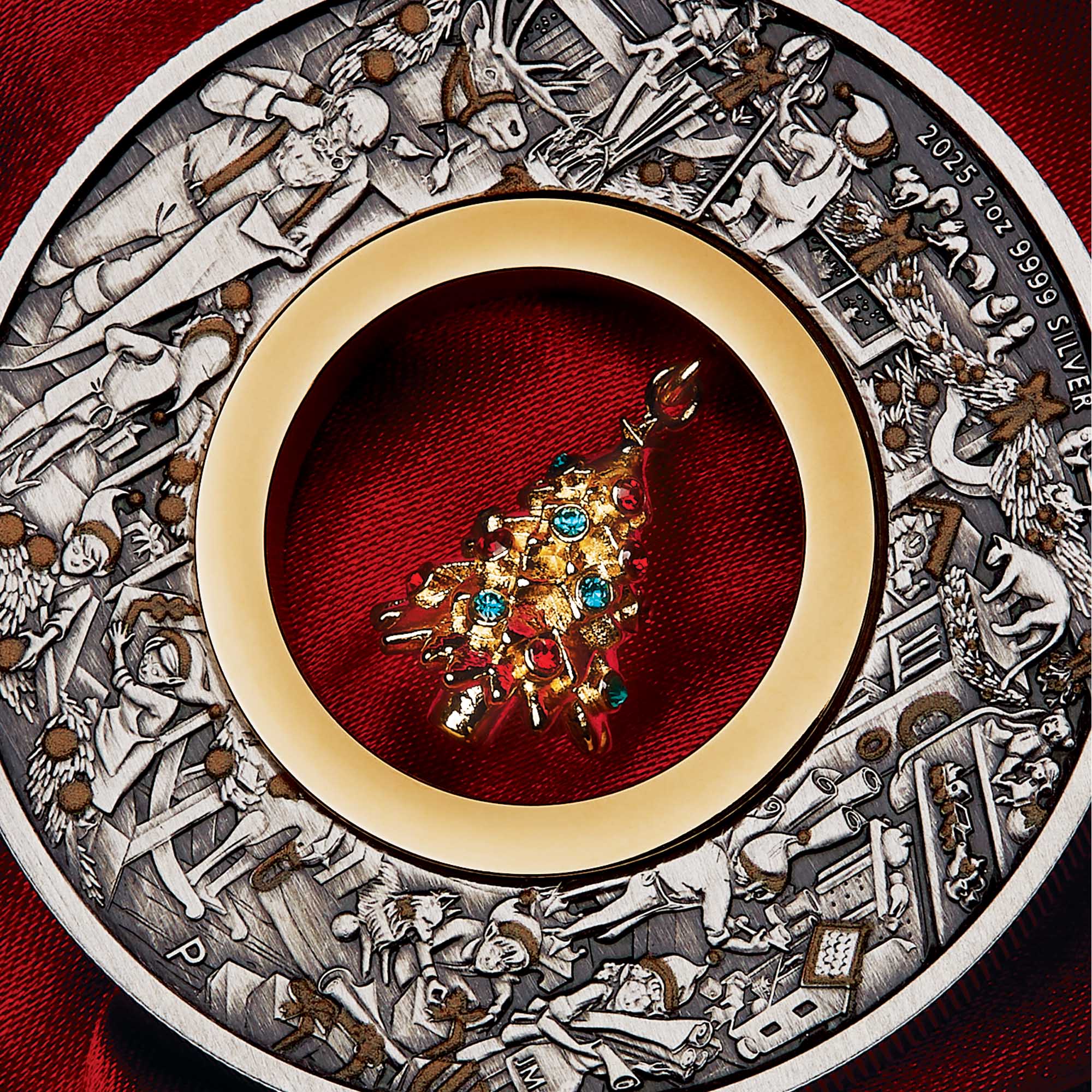 Santa’s Workshop 2025 2oz Silver Antiqued Coloured Coin