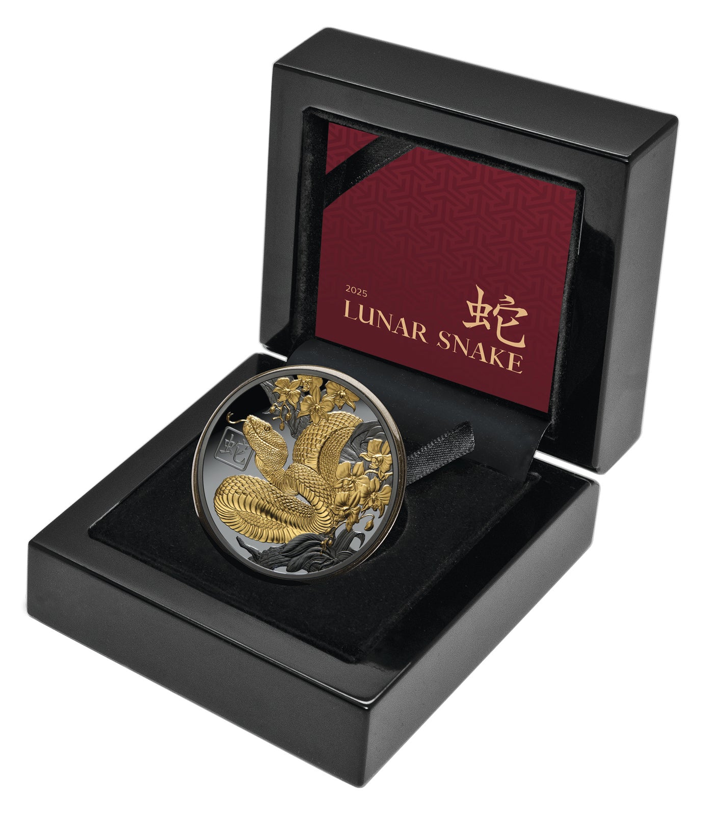 Lunar Year of the Snake 2025 $1 Gold-Plated 1oz Silver Black Proof Coin
