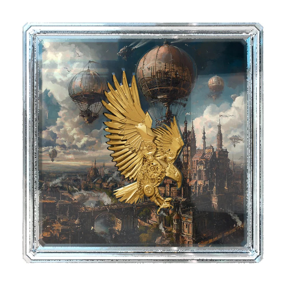 2025 Steampunk Mech Eagle 2oz Silver Coin – Gold Gilded