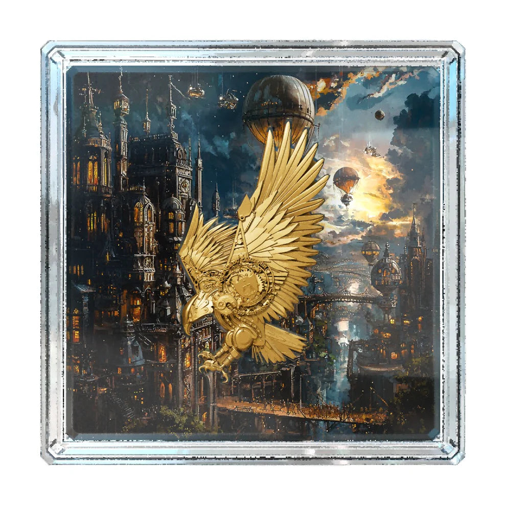 2025 Steampunk Mech Eagle 2oz Silver Coin – Gold Gilded