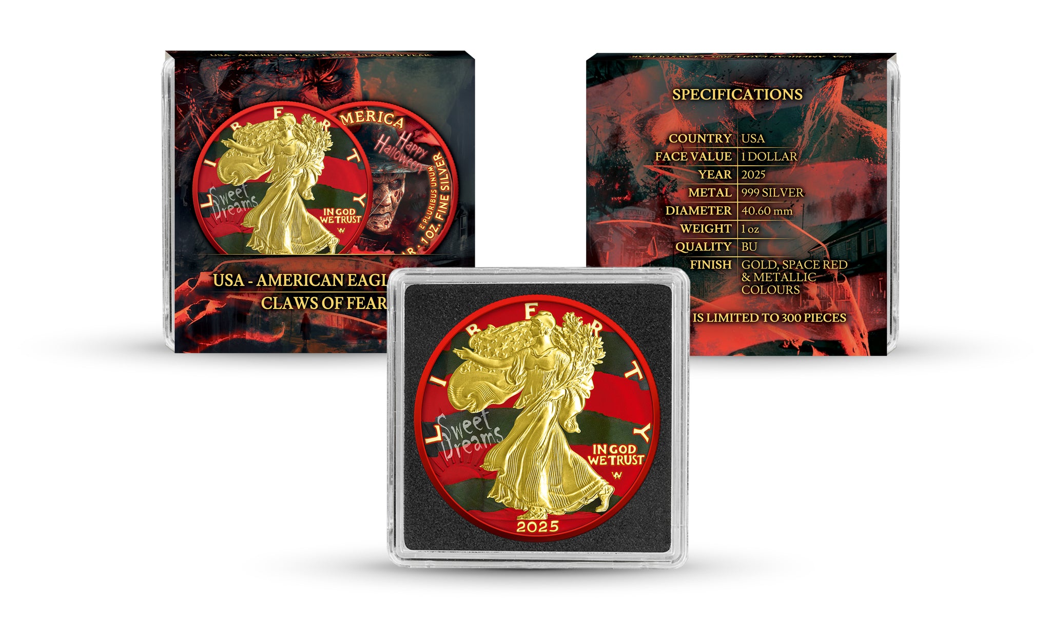 USA 2025 - American Eagle 1 oz Silver Coin – Claws of Fear (Gold, Space Red, Metallic Colours)