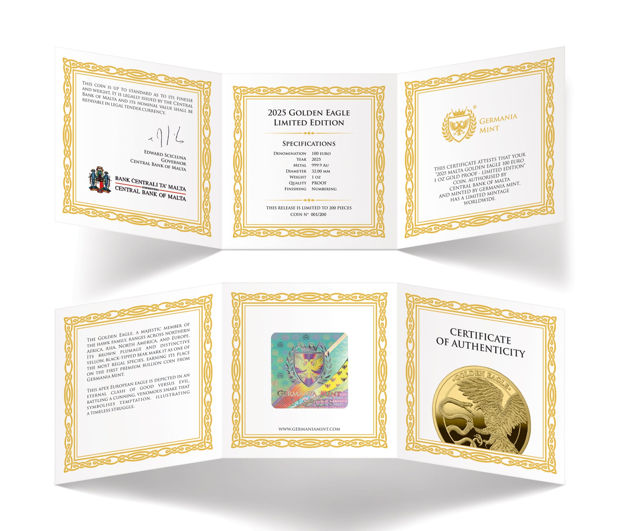 2025 Malta Golden Eagle 100 Euro 1 oz Gold Proof Coin