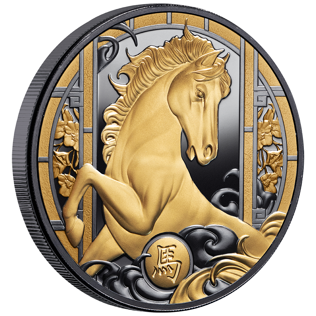 Niue 2026 – Lunar Year of the Horse 1 oz Silver Coin – Black Proof, Gilded